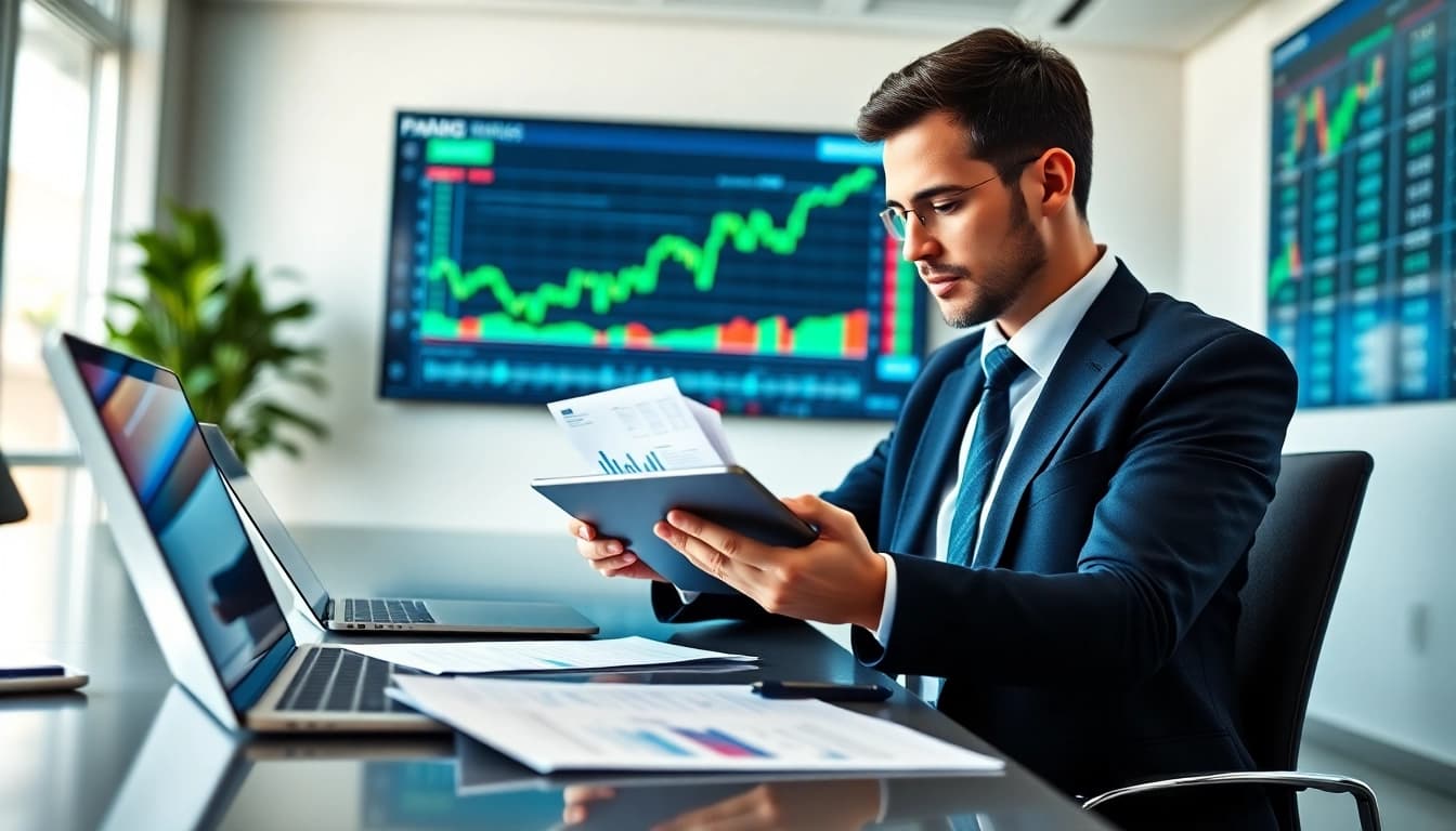 Indexfonds Analyse und strategische Beratung durch Fachmann in modernem Umfeld.