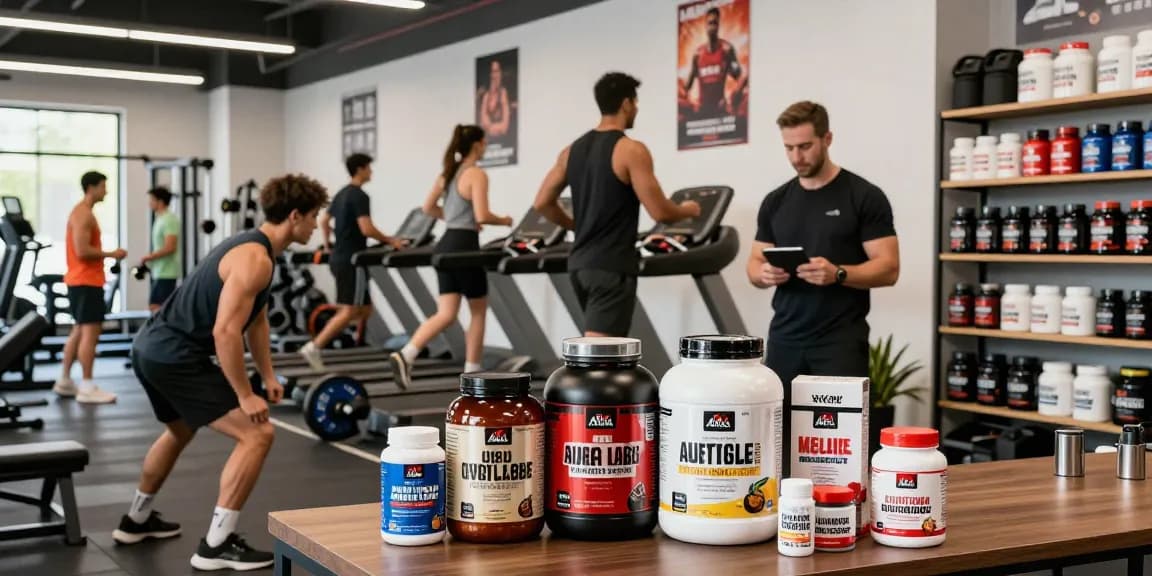 Akra Labs Steroid Shop: Athleten im modernen Fitnessstudio, die mit Produkten von Akra Labs trainieren und sich auf Leistung konzentrieren.