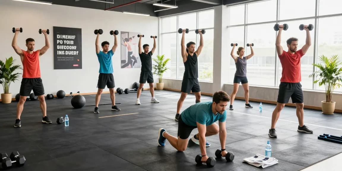 Deus Shop: Fitness-Enthusiasten trainieren in einem modernen Gym mit motivierenden Elementen.