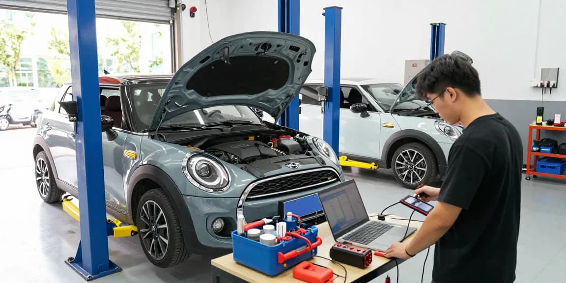 Chiptuning Hannover: Fachtechniker optimieren BMW-Motoren in modernem Werkstattumfeld.