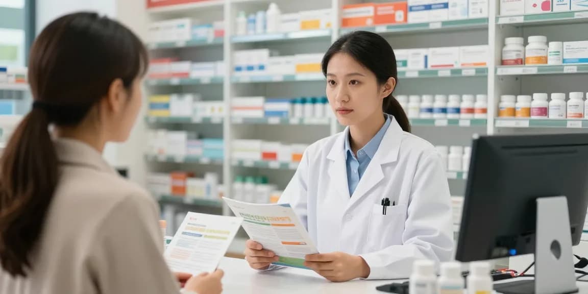 Selliza Pharma Shop: Fachkundiger Apotheker berät Kunden zu Gesundheitsprodukten in einladender Apotheke.