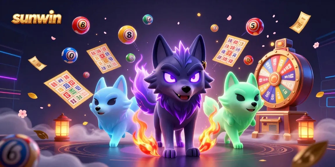 Win big at sunwin with colorful lottery elements and ghostly wolf companions in action.