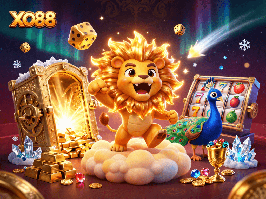 Engage in thrilling games at XO88 with vibrant 3D imagery showcasing exciting casino elements.