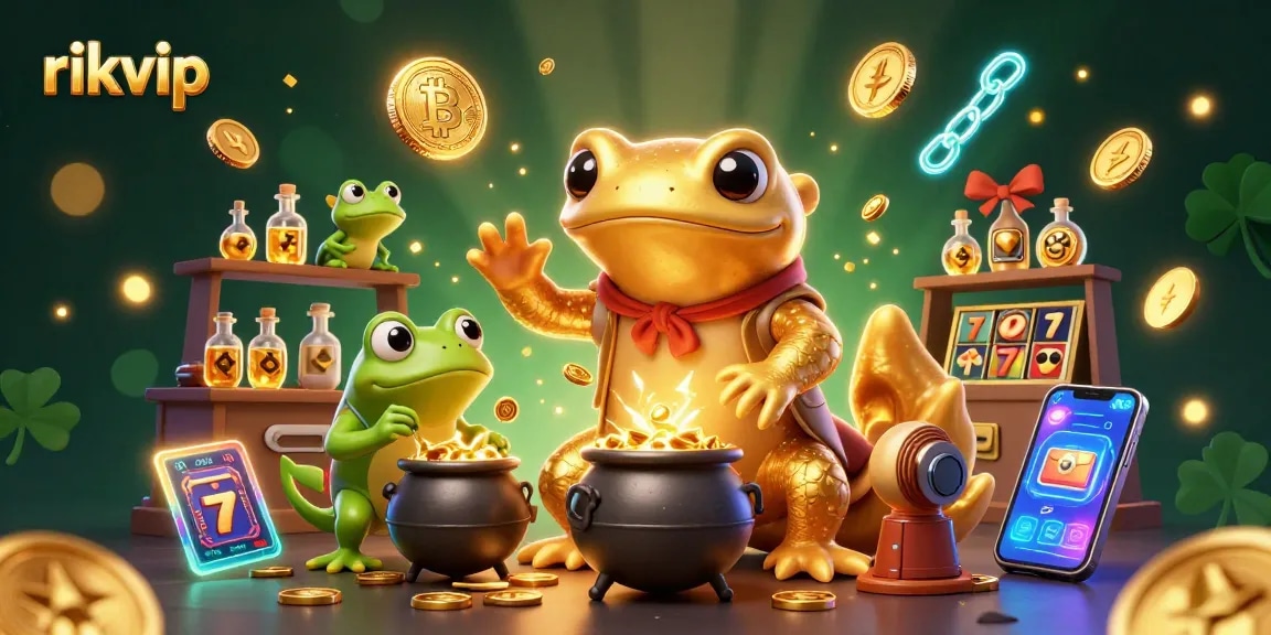 Experience thrilling wins at rikvip with an illustration of a golden salamander alchemist in a vibrant casino.