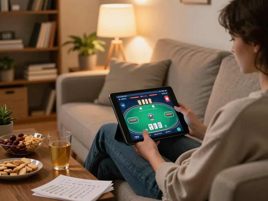 Engaging with a poker game using a KI Detektor Bachelorarbeit in a relaxed home setting.