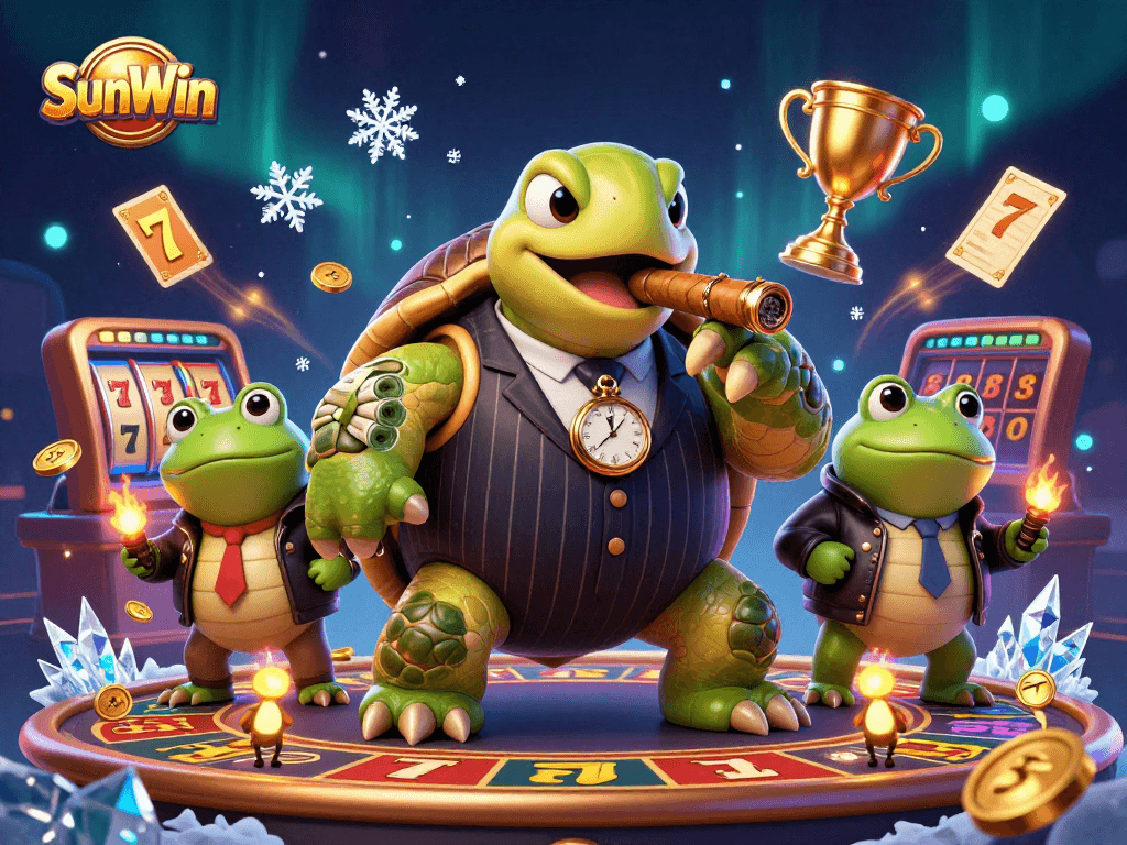 Engage in thrilling gameplay at SunWin's jackpot slots with a dynamic casino scene.