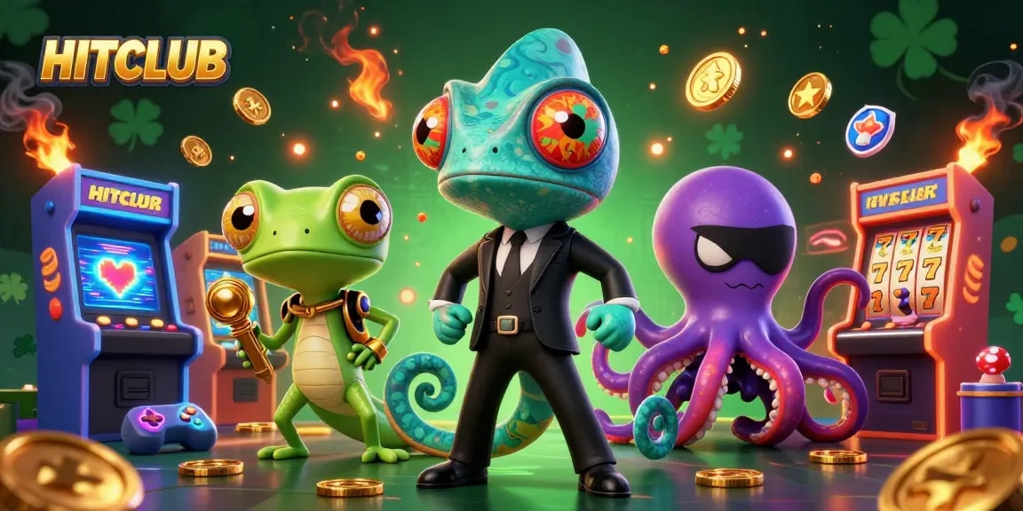 Experience the excitement of HITCLUB with engaging slot games and dynamic characters in a vibrant casino setting.