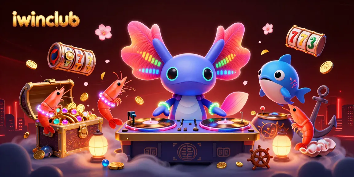 Experience thrilling gaming with iwinclub's vibrant underwater party featuring a DJ axolotl.