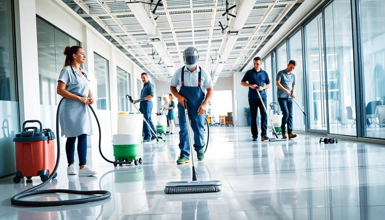 Professionelle Gebäudereinigung Ulm, Reinigungsteam im Büro mit modernem Equipment aktiv.