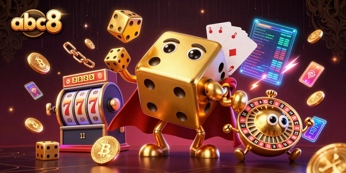 Engage in thrilling gameplay at abc8 featuring a dynamic scene with golden dice and slot reels.