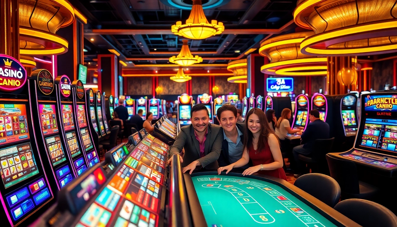 Erleben Sie die aufregenden Casinospiele.de mit einer lebhaften Spielergruppe in einem Casino-Umfeld.