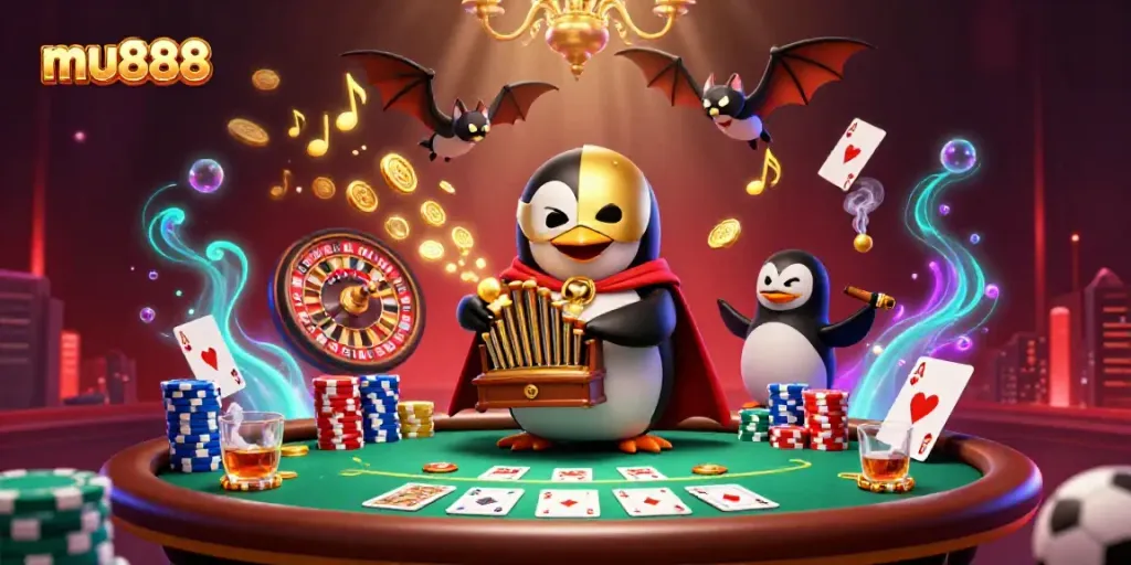 Experience thrilling action at mu888 with a lively casino scene featuring animated characters and vibrant game elements.