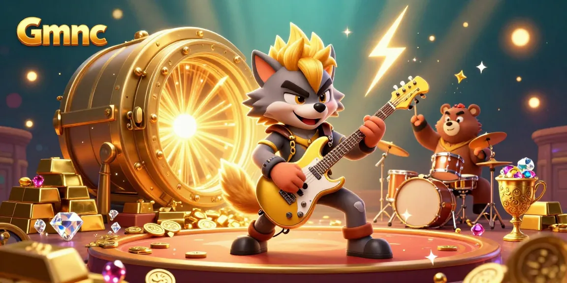 Experience Gmnc's thrilling casino scene with rock star characters and sparkling treasure