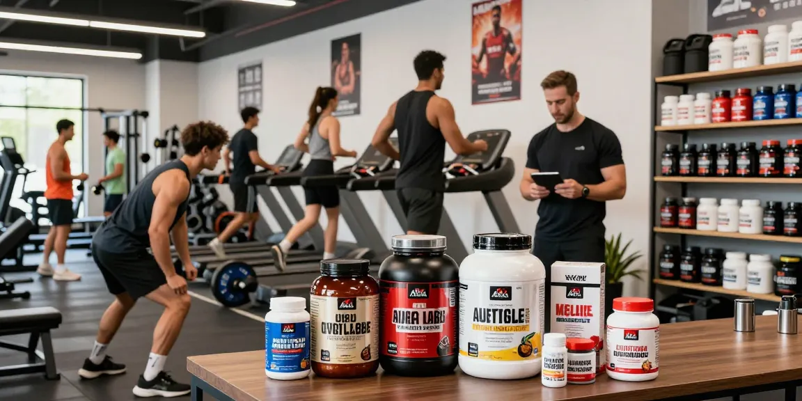 Akra Labs Steroid Shop: Athleten im modernen Fitnessstudio, die mit Produkten von Akra Labs trainieren und sich auf Leistung konzentrieren.