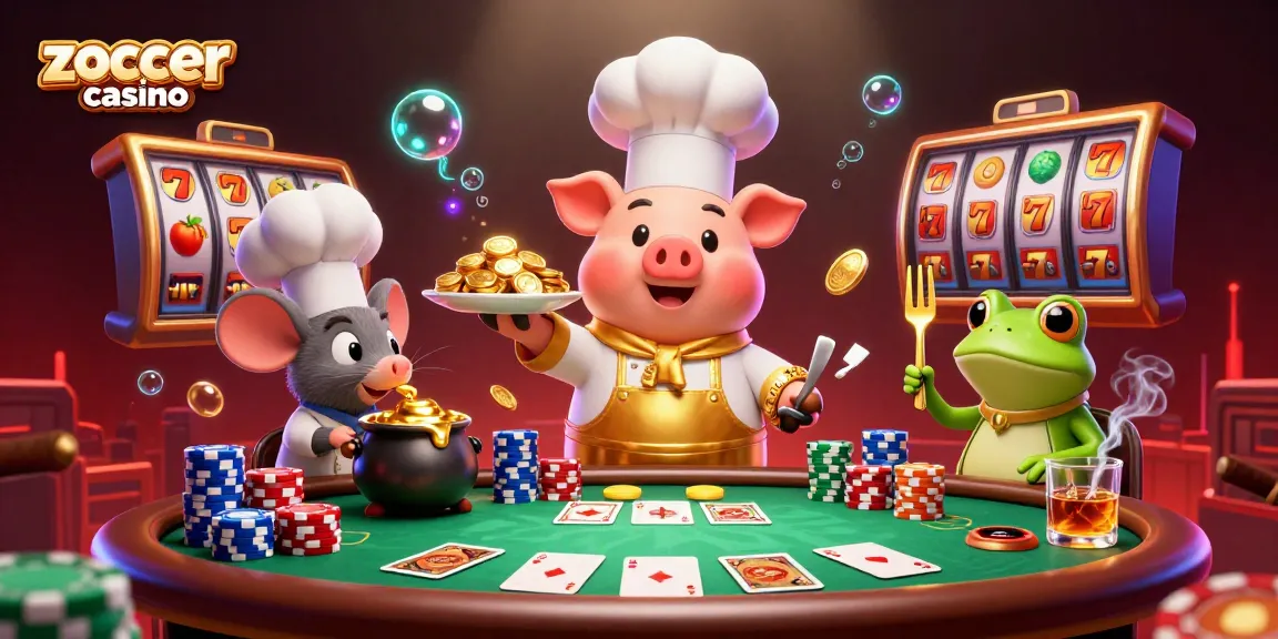 Experience high-stakes fun at zoccer casino, with vibrant characters and poker elements capturing the thrill of gameplay.
