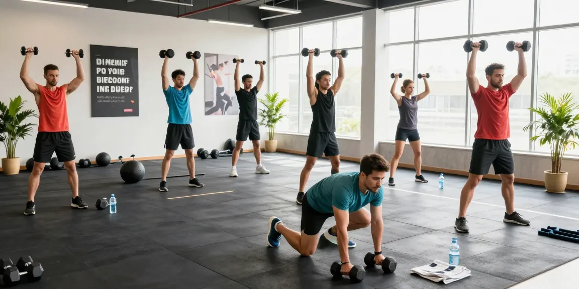 Deus Shop: Fitness-Enthusiasten trainieren in einem modernen Gym mit motivierenden Elementen.