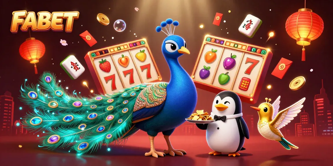 Experience FABET casino excitement with peacock fortune and animated golden elements.