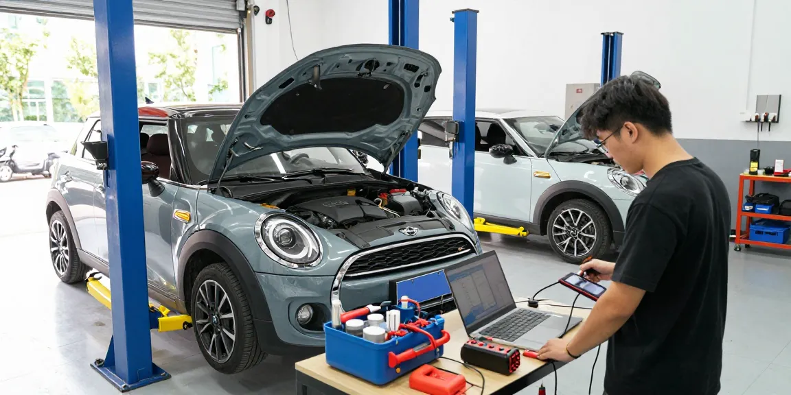 Chiptuning Hannover: Fachtechniker optimieren BMW-Motoren in modernem Werkstattumfeld.