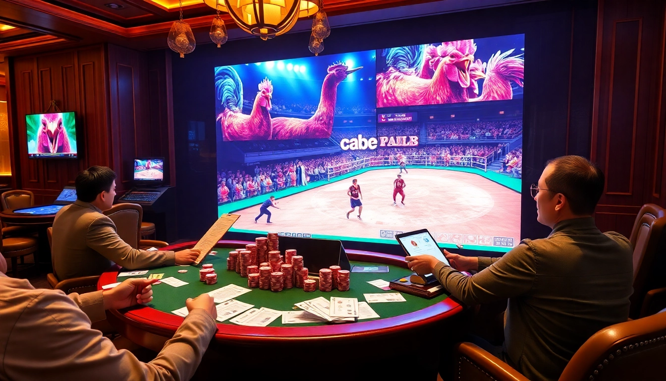 Participants place bets on cockfighting matches at CM88's thrilling online casino platform.