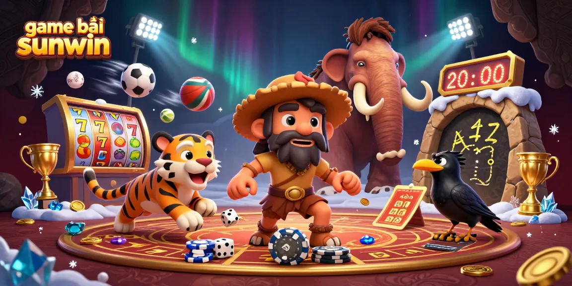 Experience the thrill of game bài sunwin with dynamic slot elements and engaging characters in an illustrative casino scene.